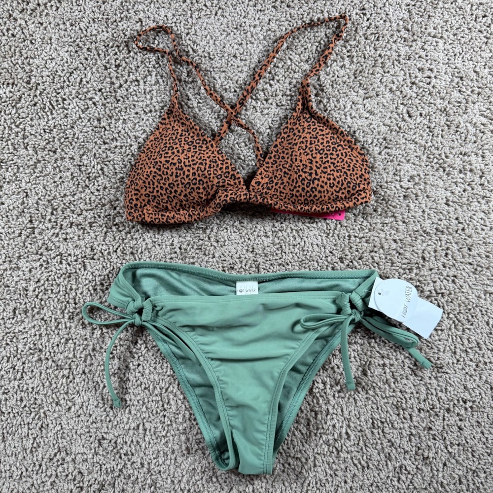 Bikini Medium NWT Leopard Top Sage‎ Green Ruched Bottoms Medium resortwear swim